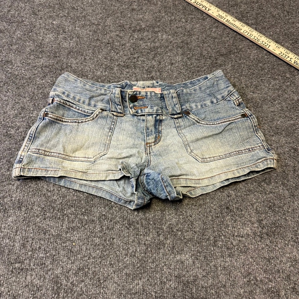 Aeropostale Denim Shorts Womens Size 1/2 Blue Low Rise Cargo Y2K Light Wash Mini